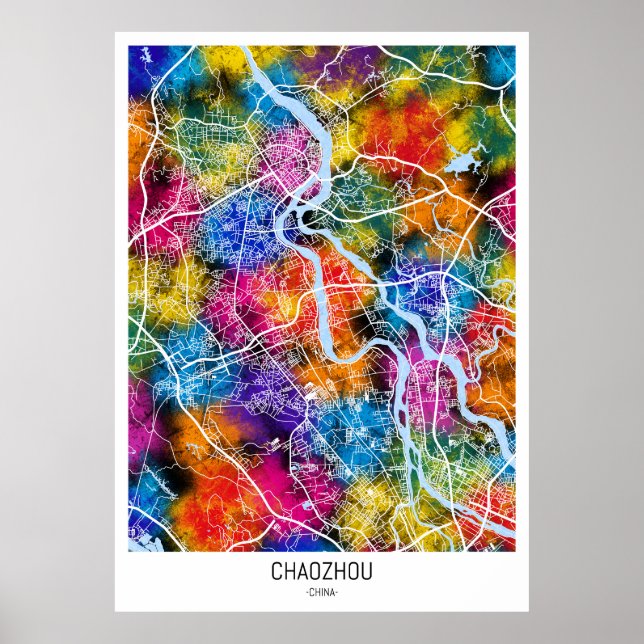 Poster Mapa da Cidade de Chaozhou China (Frente)