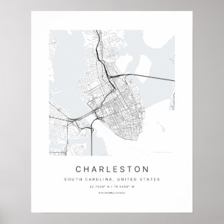 Poster Mapa da Cidade de Charleston SC em Arte Minimalist