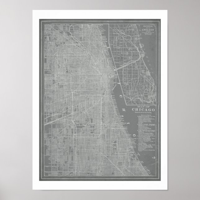 Pôster Mapa da cidade de Chicago (Frente)