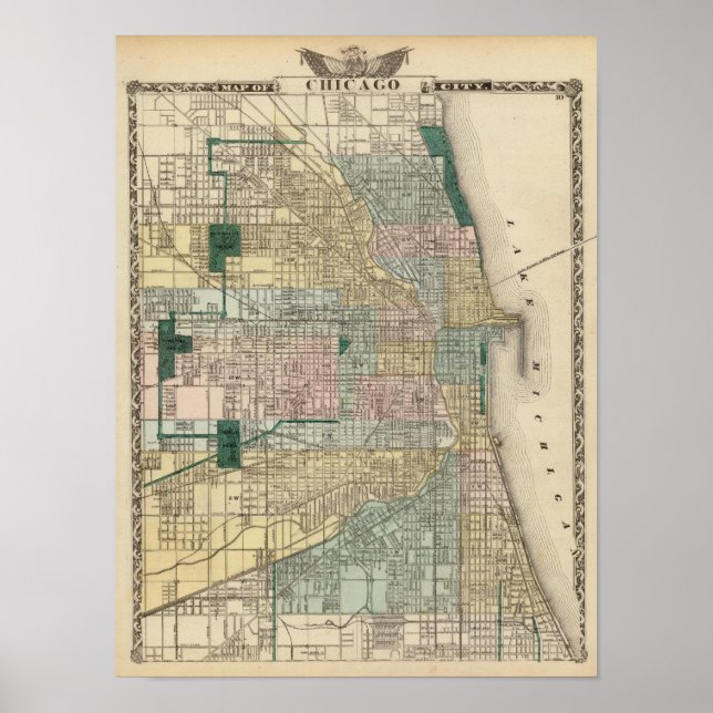 Pôster Mapa da cidade de Chicago (Frente)