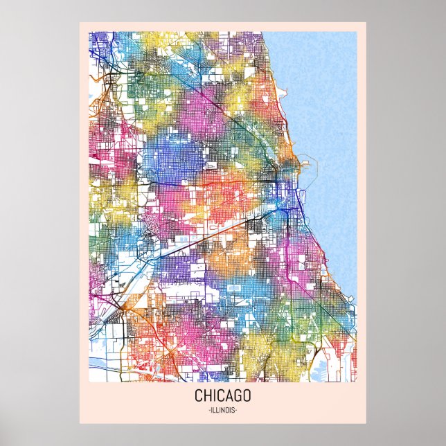 Poster Mapa da Cidade de Chicago Illinois (Frente)