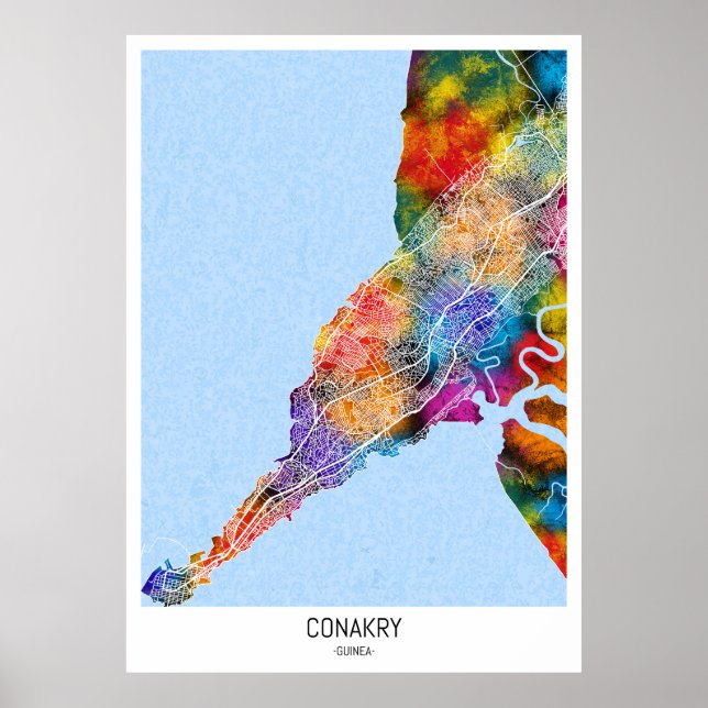 Poster Mapa da cidade de Conakry Guiné (Frente)