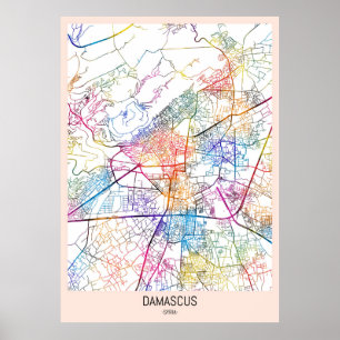 Poster Mapa da Cidade de Damasco na Síria