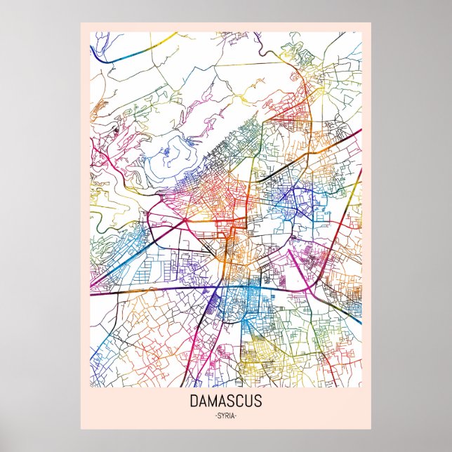 Poster Mapa da Cidade de Damasco na Síria (Frente)