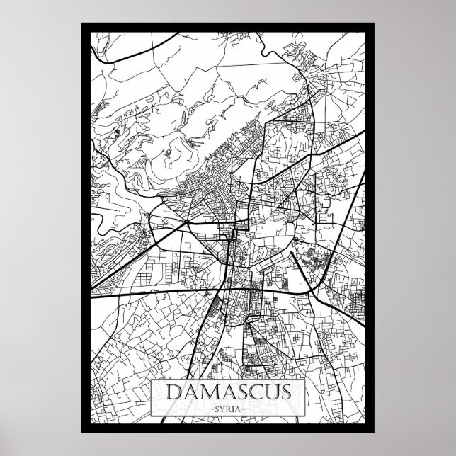 Poster Mapa da Cidade de Damasco Síria (Frente)