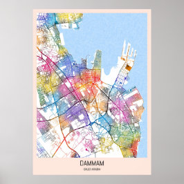 Poster Mapa da Cidade de Dammam Arábia Saudita