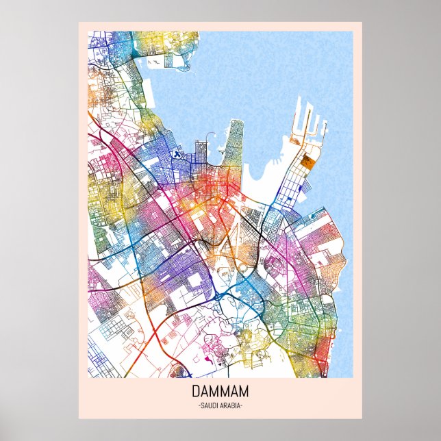 Poster Mapa da Cidade de Dammam Arábia Saudita (Frente)