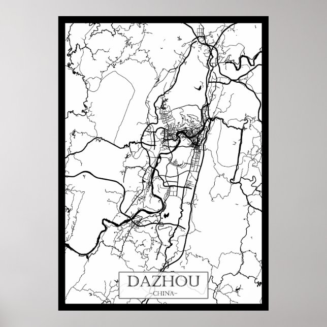 Poster Mapa da Cidade de Dazhou China (Frente)