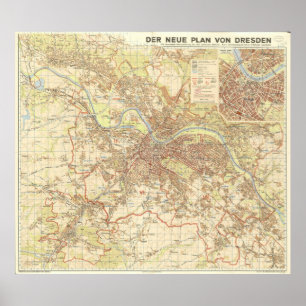 Poster Mapa da Cidade de Dresden de 1947, Desenho Urbano 