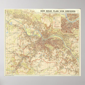 Poster Mapa da Cidade de Dresden de 1947, Desenho Urbano