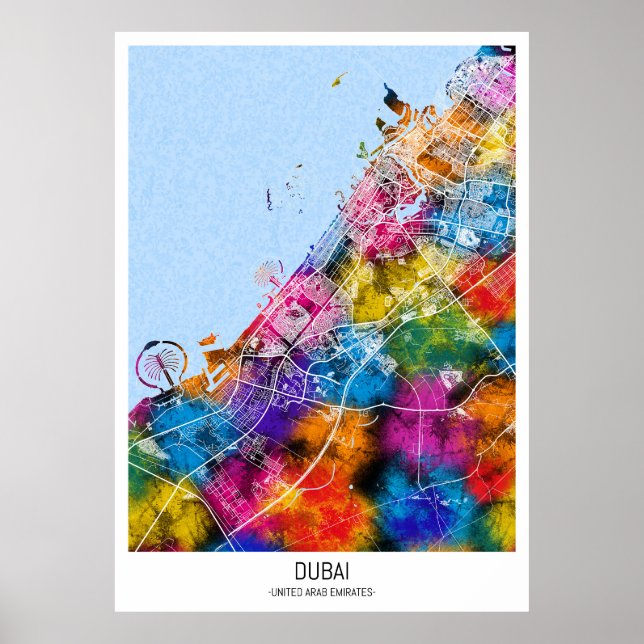 Poster Mapa da Cidade de Dubai EAU (Frente)