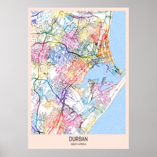 Poster Mapa da cidade de Durban na África do Sul
