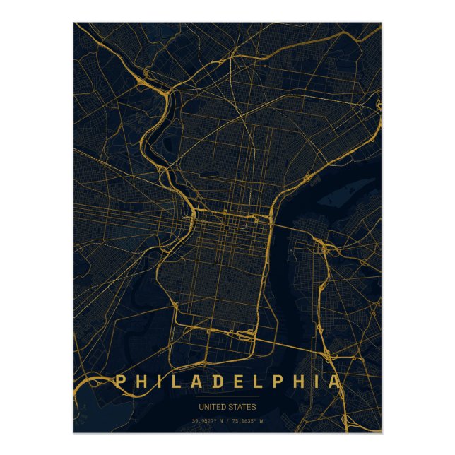 Pôster Mapa da Cidade de Filadélfia EUA Design Minimalist (Frente)