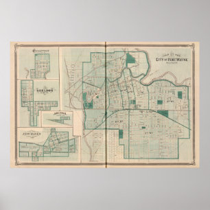 Poster Mapa da cidade de Fort Wayne com Cedarville