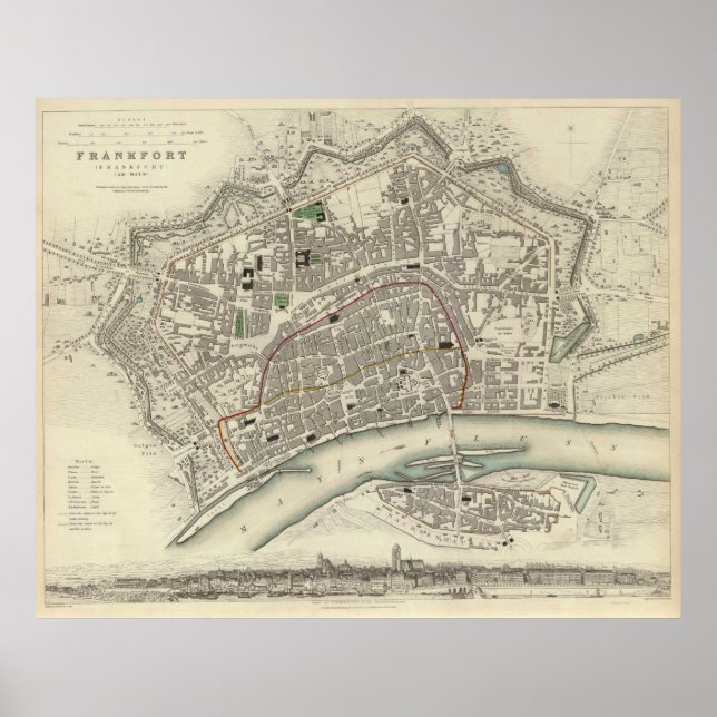Pôster Mapa da cidade de Frankfurt (1837) (Frente)