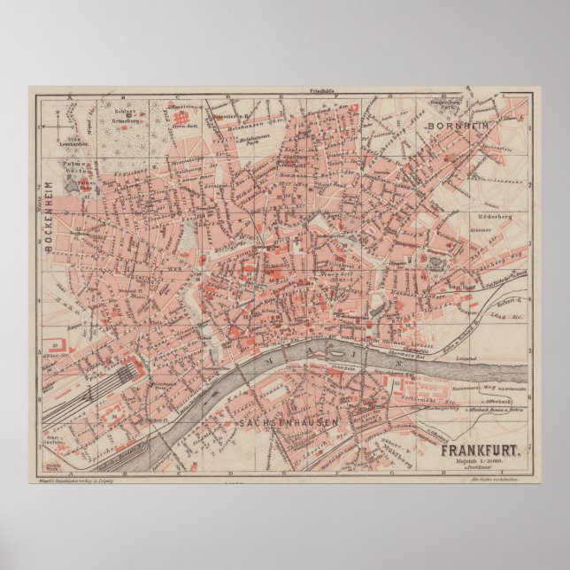 Poster Mapa da cidade de Frankfurt (1900) (Frente)