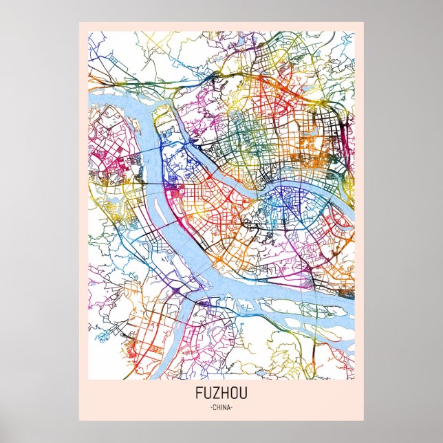 Poster Mapa da Cidade de Fuzhou China (Frente)