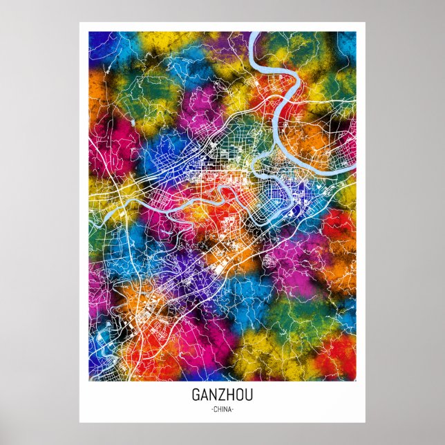 Poster Mapa da Cidade de Ganzhou China (Frente)
