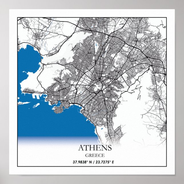 Poster Mapa da cidade de Grécia de Atenas Mínimo Simples (Frente)