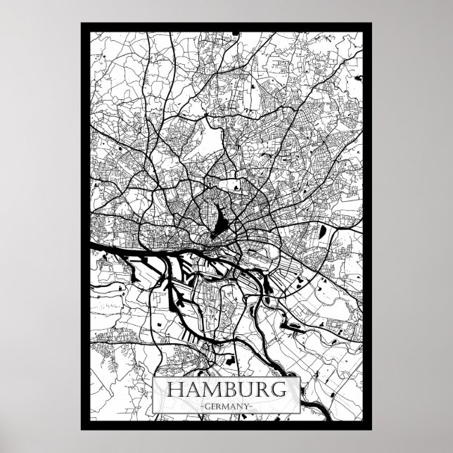 Poster Mapa da Cidade de Hamburgo Alemanha (Frente)