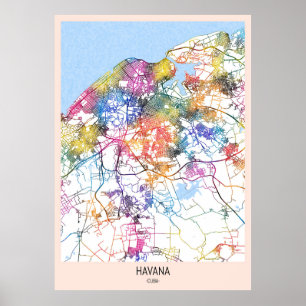 Poster Mapa da Cidade de Havana Cuba