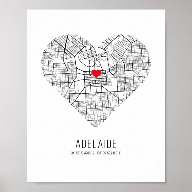 Poster Mapa da Cidade de Heart Adelaide (Austrália) (Frente)