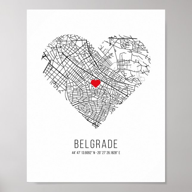 Poster Mapa da Cidade de Heart Belgrado (Sérvia) (Frente)
