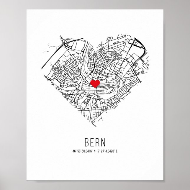 Poster Mapa da cidade de Heart Bern (Suiça) (Frente)