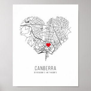 Poster Mapa da Cidade de Heart Canberra (Austrália)