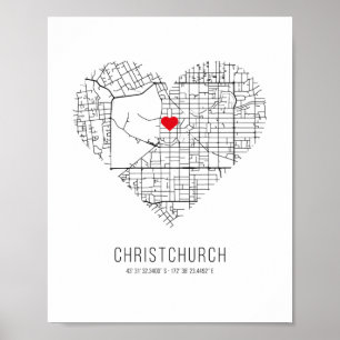 Poster Mapa da cidade de Heart ChristChurch (Nova Zelând