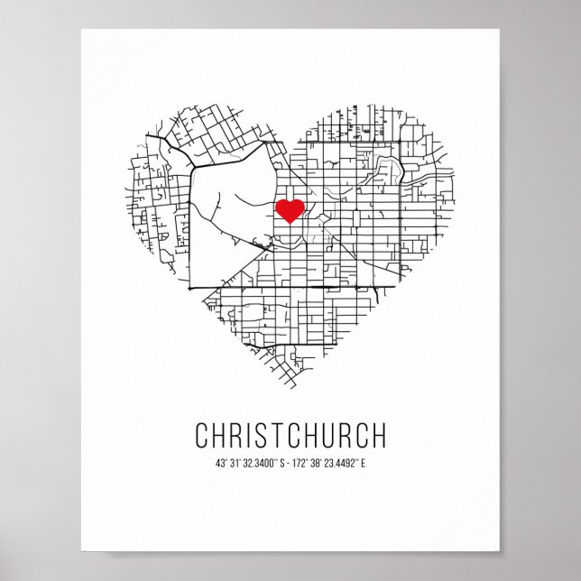 Poster Mapa da cidade de Heart ChristChurch (Nova Zelândi (Frente)