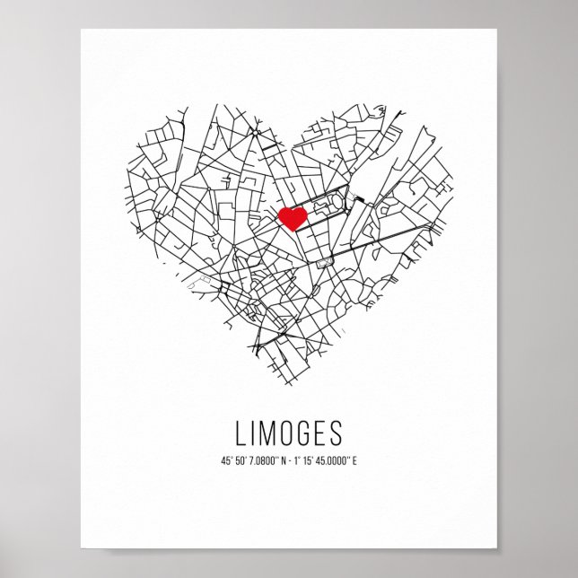 Poster Mapa da cidade de Heart Limoges (França) (Frente)