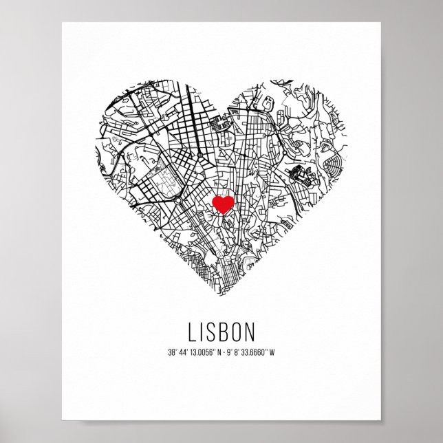 Poster Mapa da Cidade de Heart Lisboa (Portugal) (Frente)