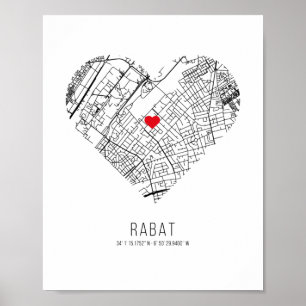 Poster Mapa da cidade de Heart Rabat (Marrocos)