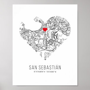 Poster Mapa da cidade de Heart San Sebastián (Espanha)