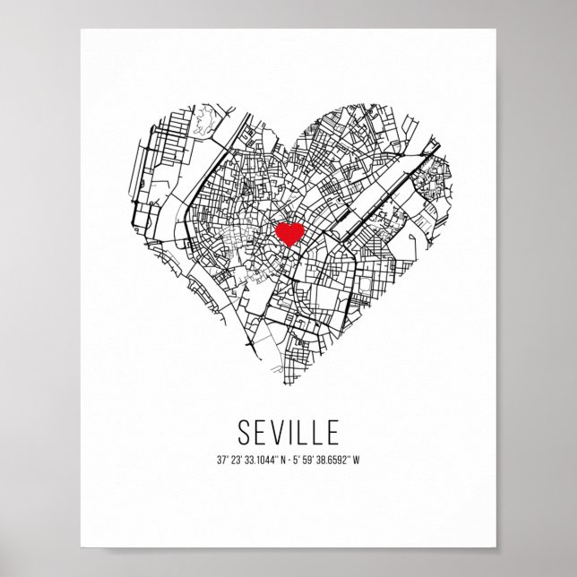 Poster Mapa da Cidade de Heart Seville (Espanha) (Frente)
