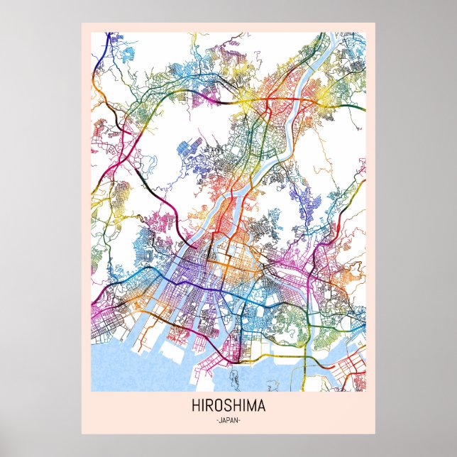 Poster Mapa da Cidade de Hiroshima Japão (Frente)