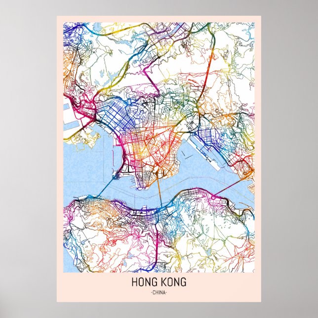 Poster Mapa da cidade de Hong Kong China (Frente)