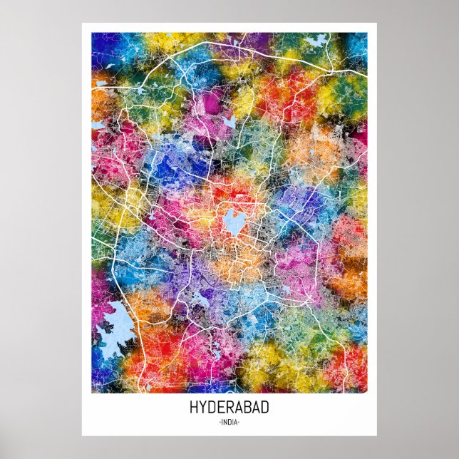 Poster Mapa da Cidade de Hyderabad na Índia (Frente)