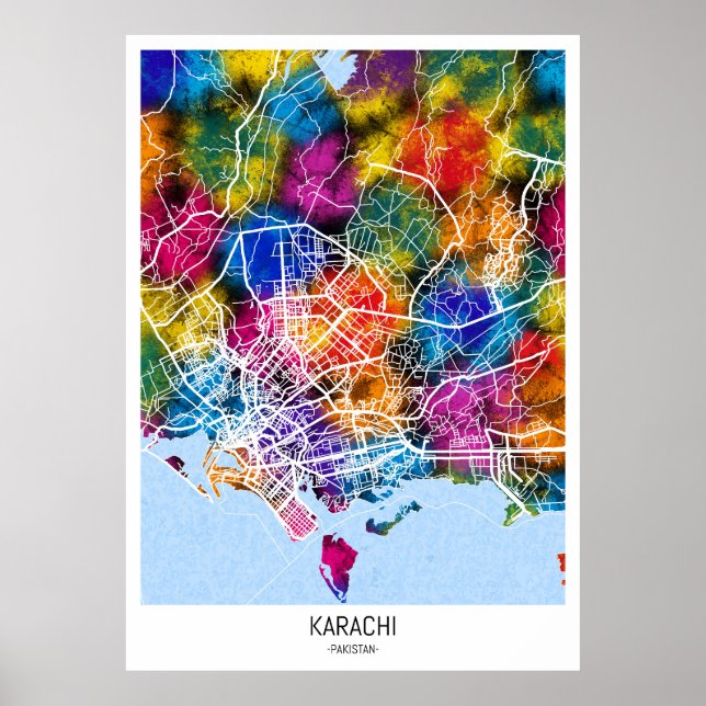 Poster Mapa da Cidade de Karachi Paquistão (Frente)