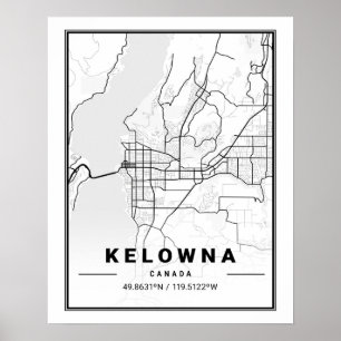 Poster Mapa da cidade de Kelowna British Columbia Canada 