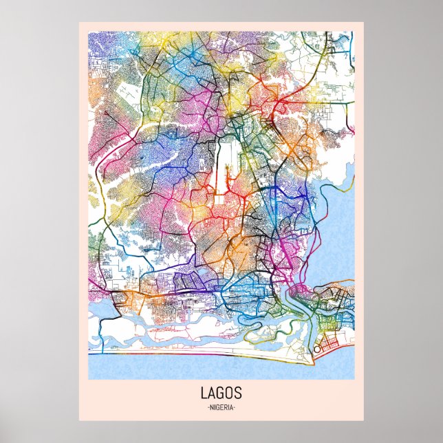 Poster Mapa da Cidade de Lagos na Nigéria (Frente)