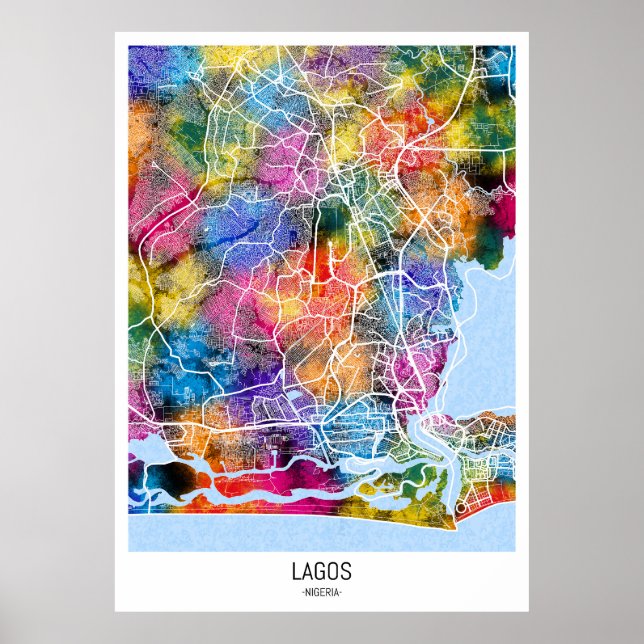 Poster Mapa da Cidade de Lagos na Nigéria (Frente)