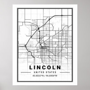 Poster Mapa da Cidade de Lincoln Nebraska EUA