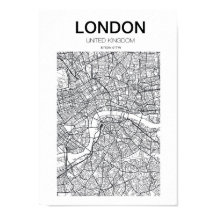 Mapa da Cidade de Londres – Arte Minimalista Preto