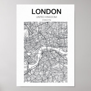 Poster Mapa da Cidade de Londres – Arte Minimalista Preto