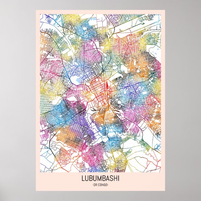 Poster Mapa da cidade de Lubumbashi na República Democrát (Frente)