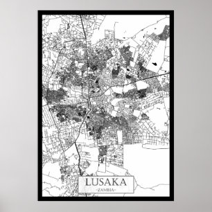 Poster Mapa da Cidade de Lusaca Zâmbia