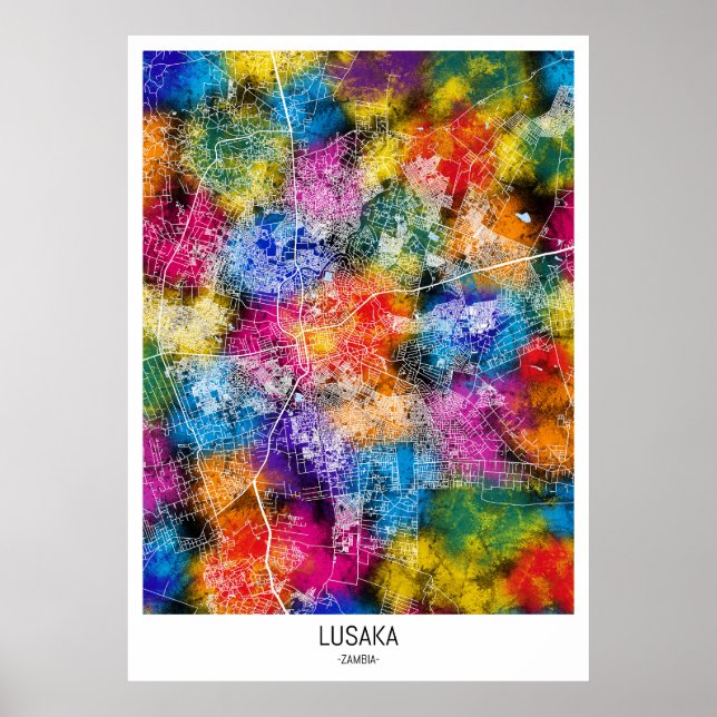 Poster Mapa da Cidade de Lusaka Zambia (Frente)