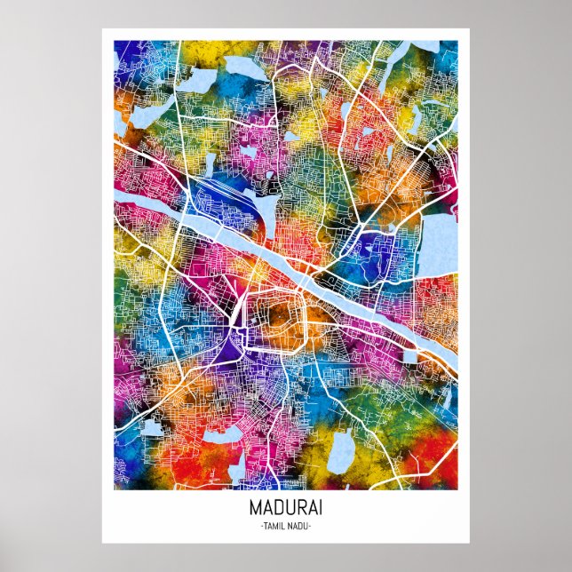 Poster Mapa da Cidade de Madurai Tamil Nadu (Frente)